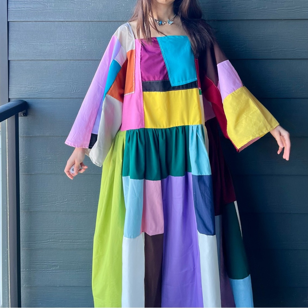 Handmade Quilted Patchwork Colorblock Dress SKU 02261 - Picture 10 of 16